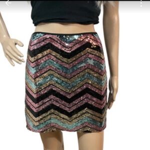 Sunny Leigh Pink Green Sequin Mini Skirt